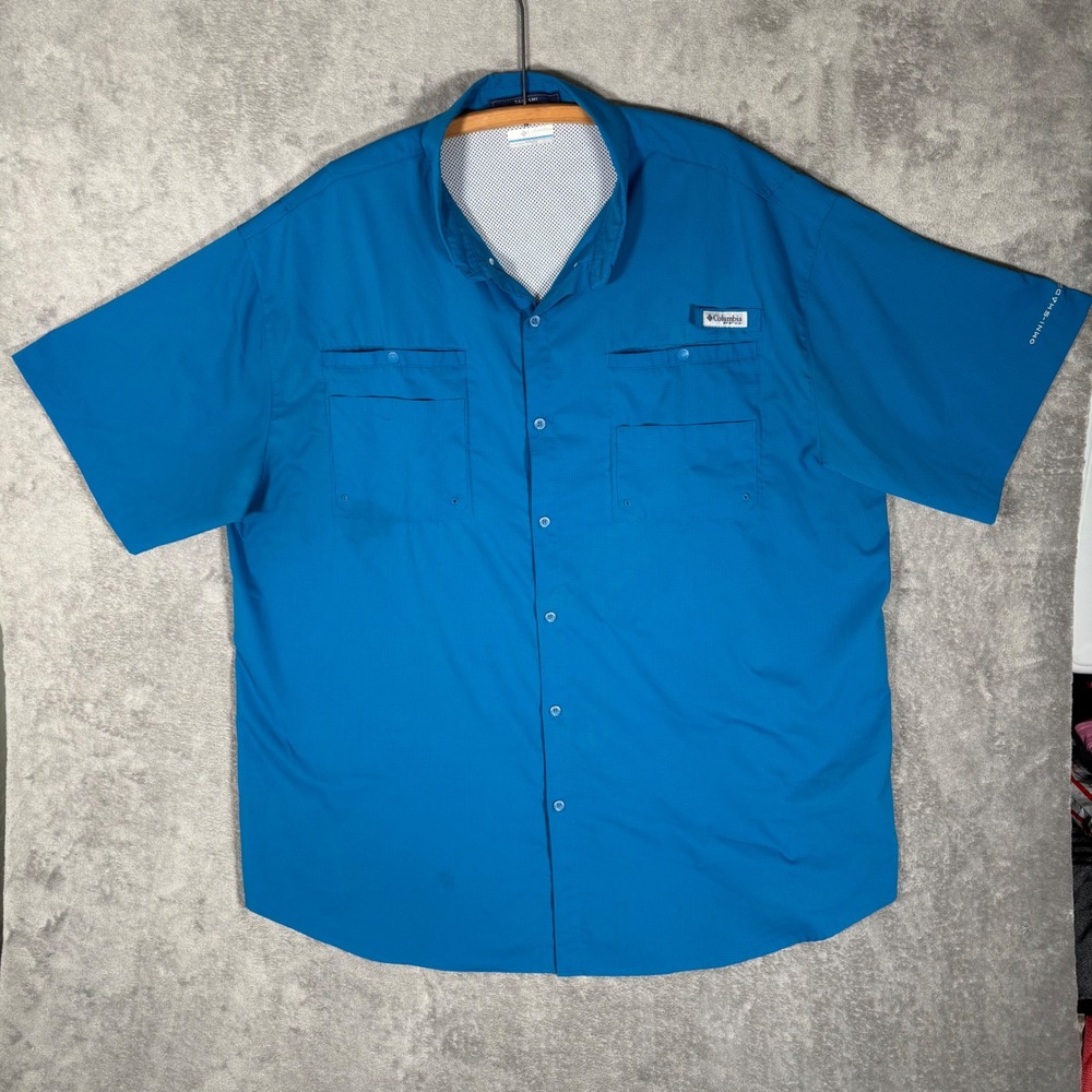 Columbia PFG Tamiami II Short Sleeve Fishing Shirt Blue Mens 4XT FT7266 4TL